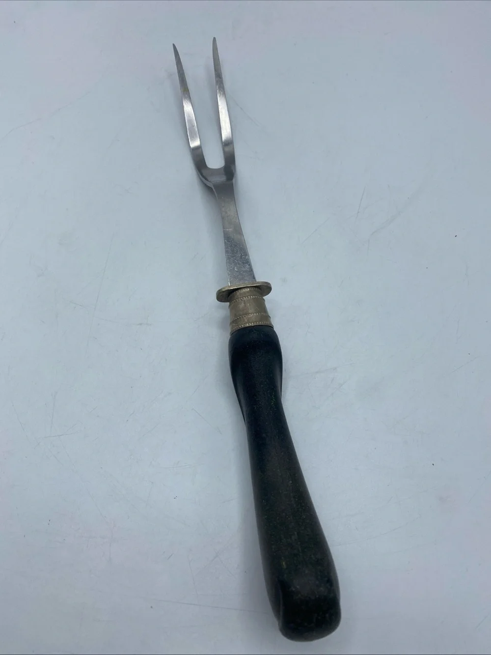 Vintage Flint Carving Fork 12” Stainless Steel Black Handle Meat Fork 2 Prong